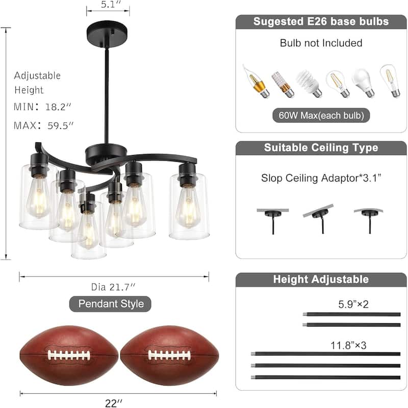 6 Light modern pendant light black farmhouse light metal hanging light