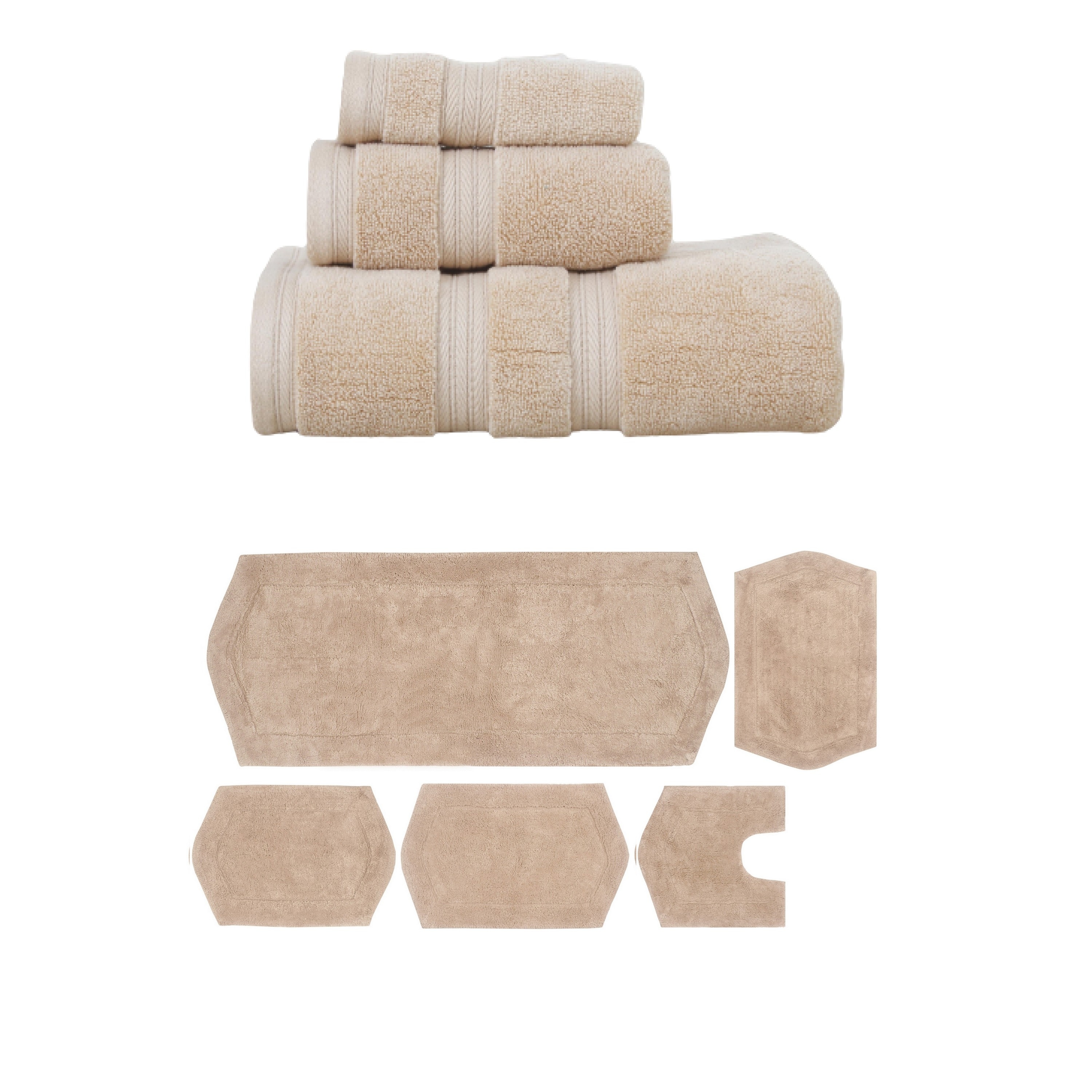 Home Weavers Waterford Collection 100% Soft Cotton Super Absorbent 3 Pc Towel Set & 5 Pc Bath Rug Combo, Non Slip (Set of 8)