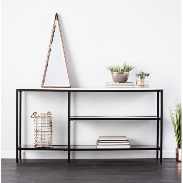 Holly & martin corman narrow black store and grey faux marble console table