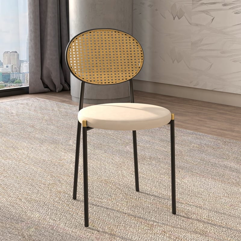 Leisuremod Euston Modern Velvet/Leather Dining Chair - Minimalist Wicker Back Accent Chair for Home Living Room & Kitchen