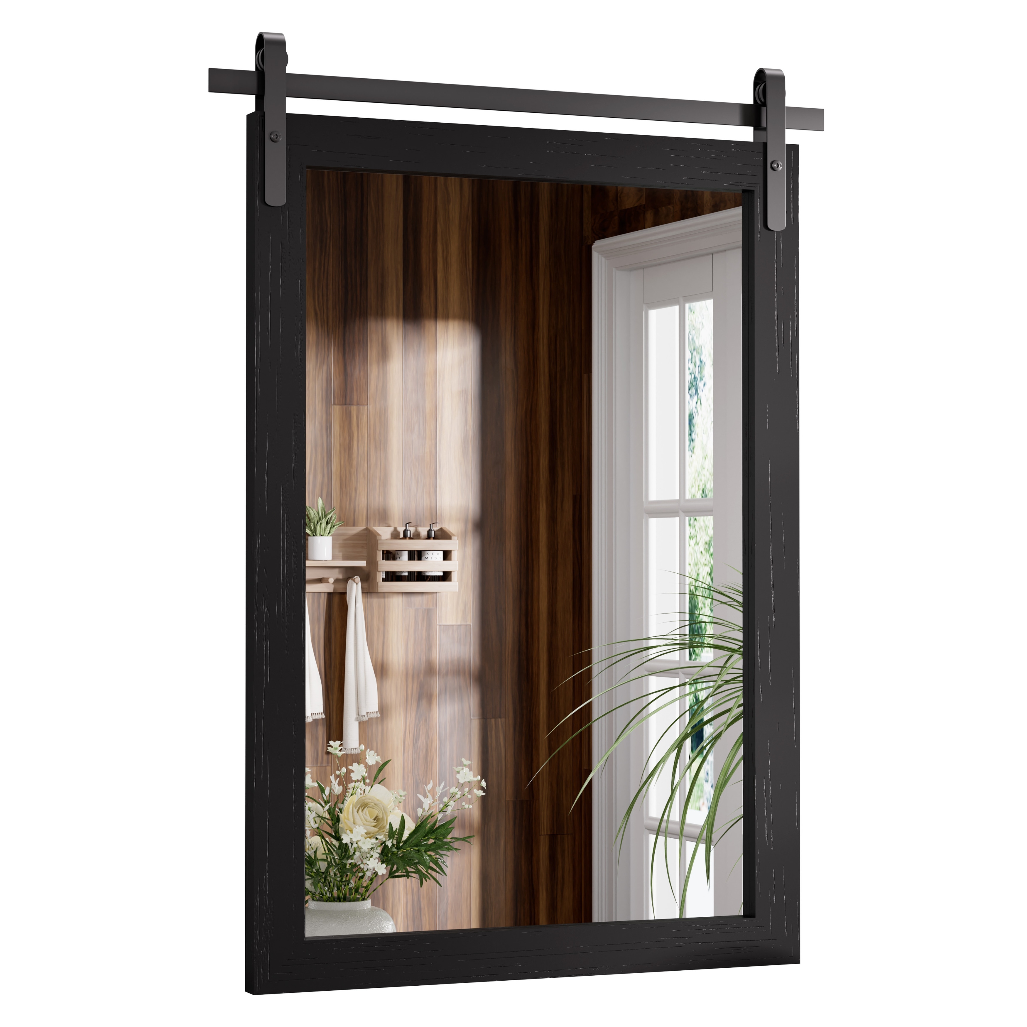 Modern Farmhouse Barn Door Wood Frame Wall Mirror