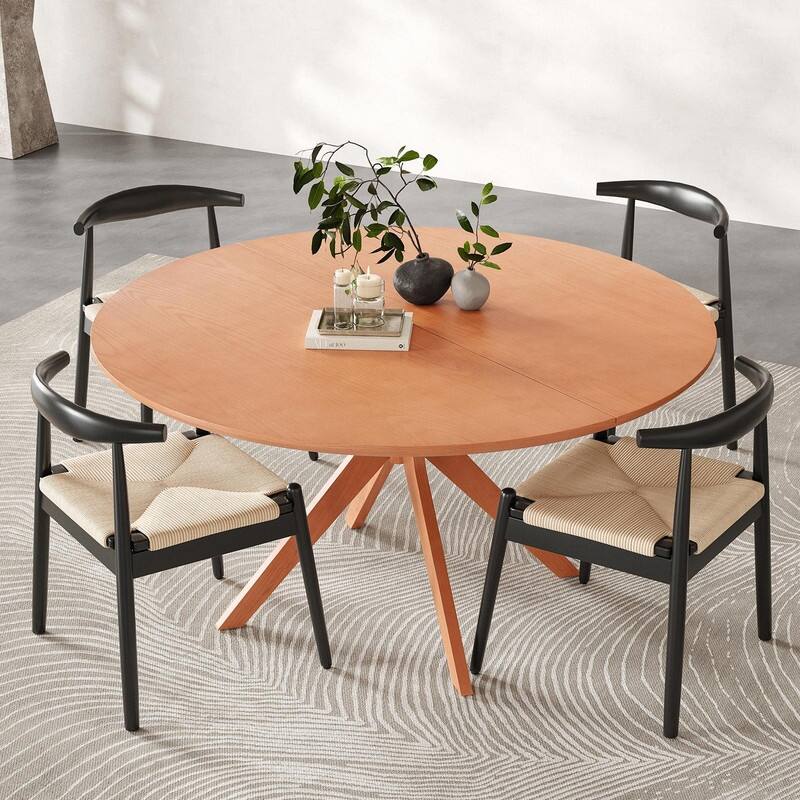 47.2" Solid Wood Round Dining Table - Kitchen Table for 4-6 with Intersecting Pedestal Base