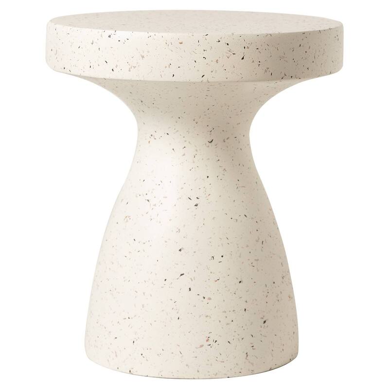 16" Round Side Table in Fiberstone with Hourglass Pedestal Design Wisp Series - Terrazzo White