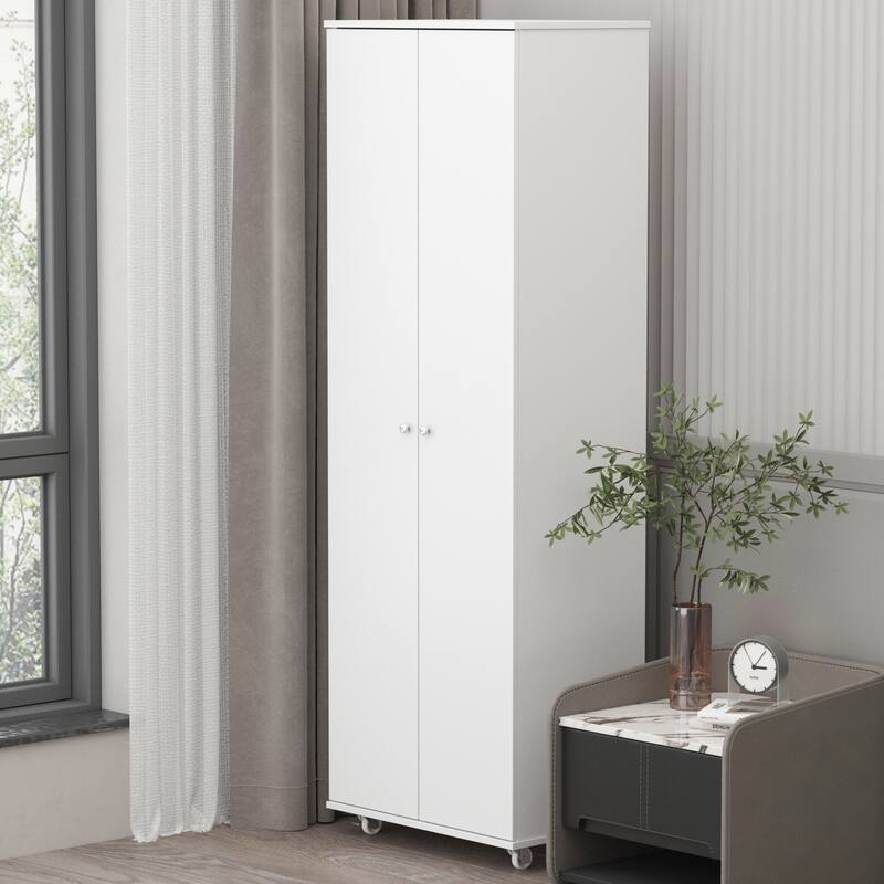70.9"H Entryway Closet Cabinet Shoe Cabinet Adjustable Shelves Wheels