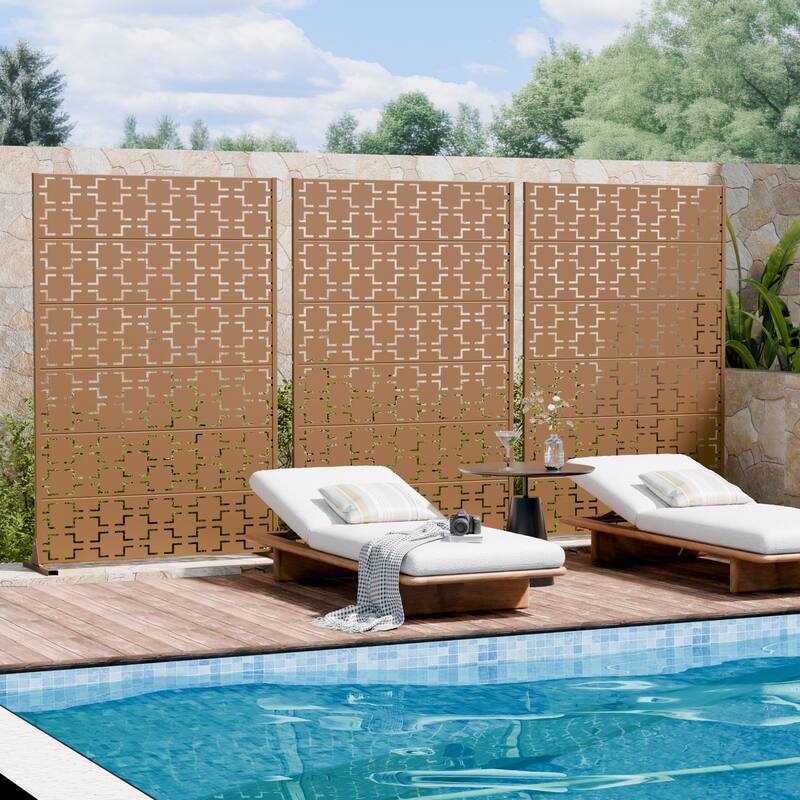 Outdoor Freestanding Metal Privacy Screen Decorative Garden Fence Set of 2