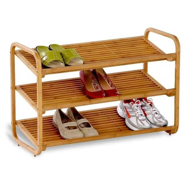 3-Tier Bamboo Shoe Rack Shelf - Holds 9-12 Pairs of Shoes - 30 x 13 x ...