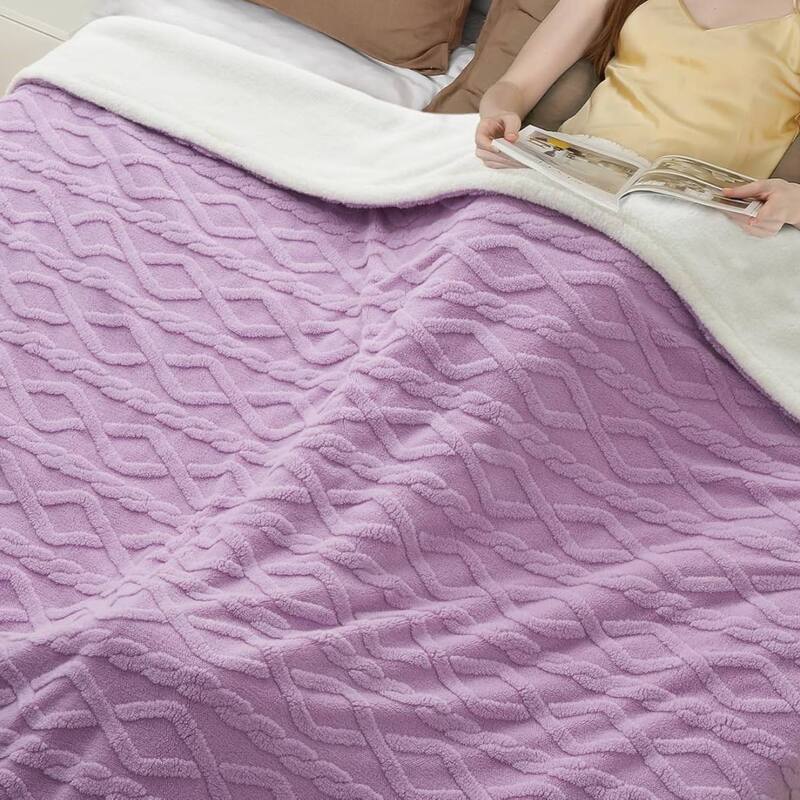 Tufted Sherpa Electric Blanket with 6 Heating Levels for Living Room, Bedroom, Purple - 62*84Inch