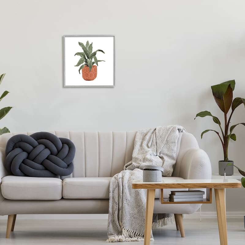 Stupell Simple House Plant Green Leaves Terracotta Planter Painting Framed Wall Art - Brown