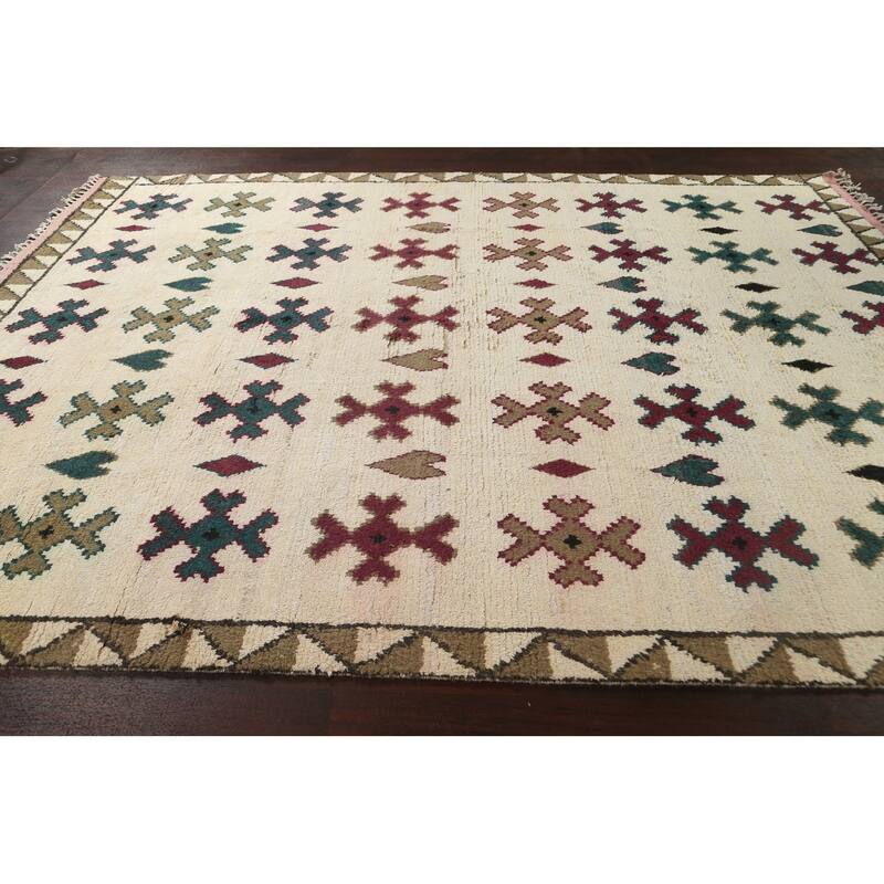 Geometric Moroccan Oriental Area Rug Wool Handmade Dining Room Carpet - 9'0" x 12'4"