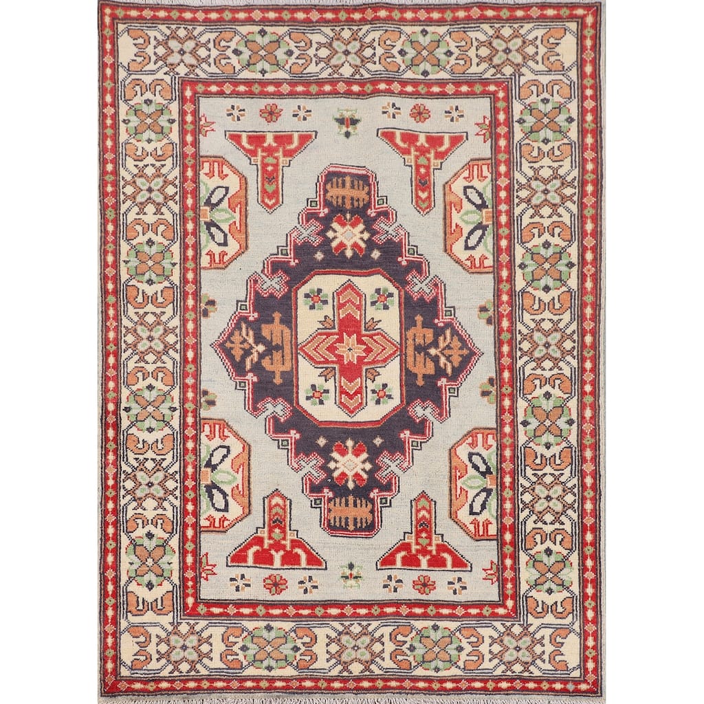 Kazak Oriental Foyer Rug Handmade Wool Carpet - 3'5" x 4'10"