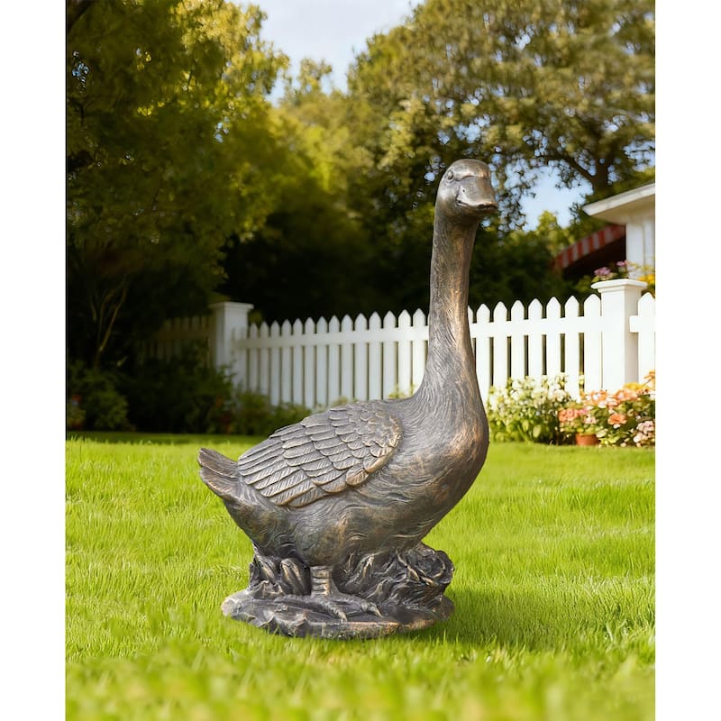 Glitzhome 20"H MGO Faux Bronze / White Goose Garden Statue