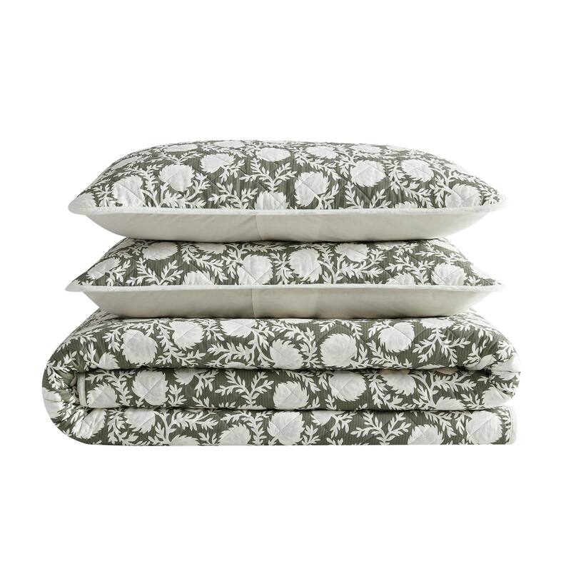 Eddie Bauer Garden Bloom Cotton Reversible Green Quilt Set