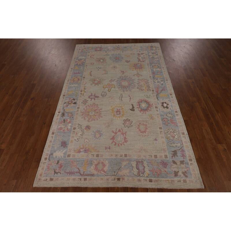Transitional Oushak Turkish Area Rug Hand-Knotted Wool Carpet - 5'0"x 7'11"