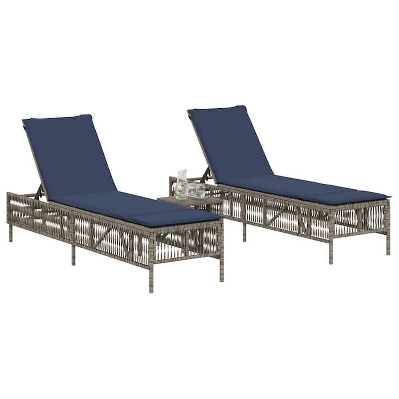 vidaXL Sun Loungers with Cushions Outdoor Chaise Lounge 2 Pcs Poly Rattan