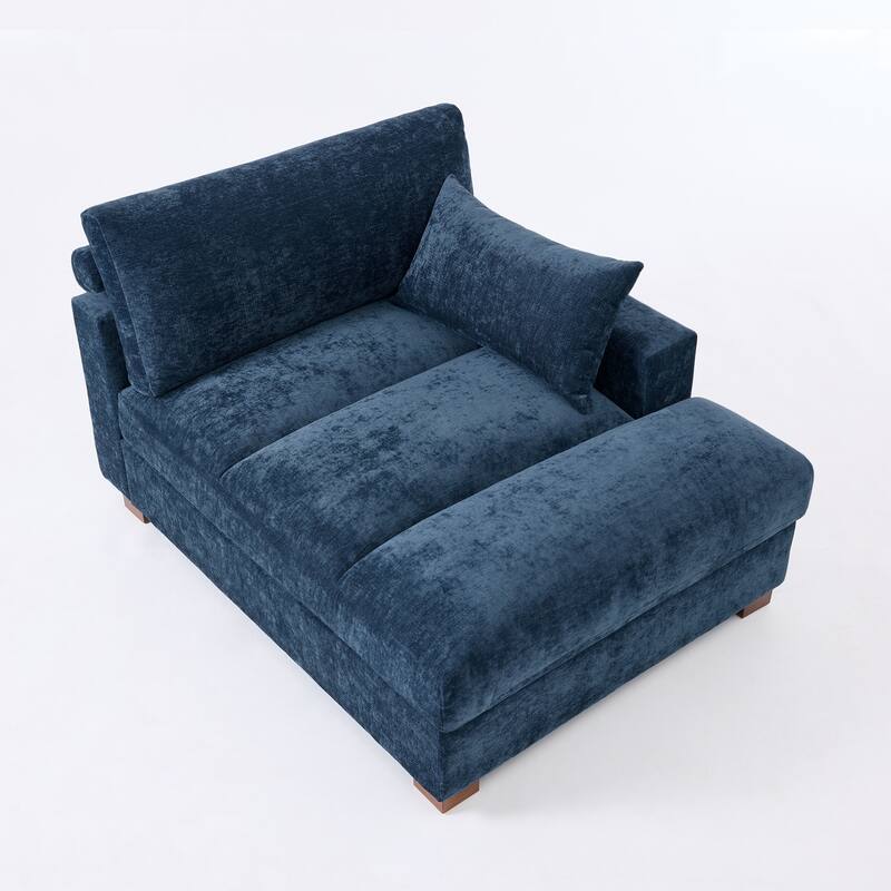 Mid-Century Chenille Adjustable Headrest Chaise Lounge Sofa