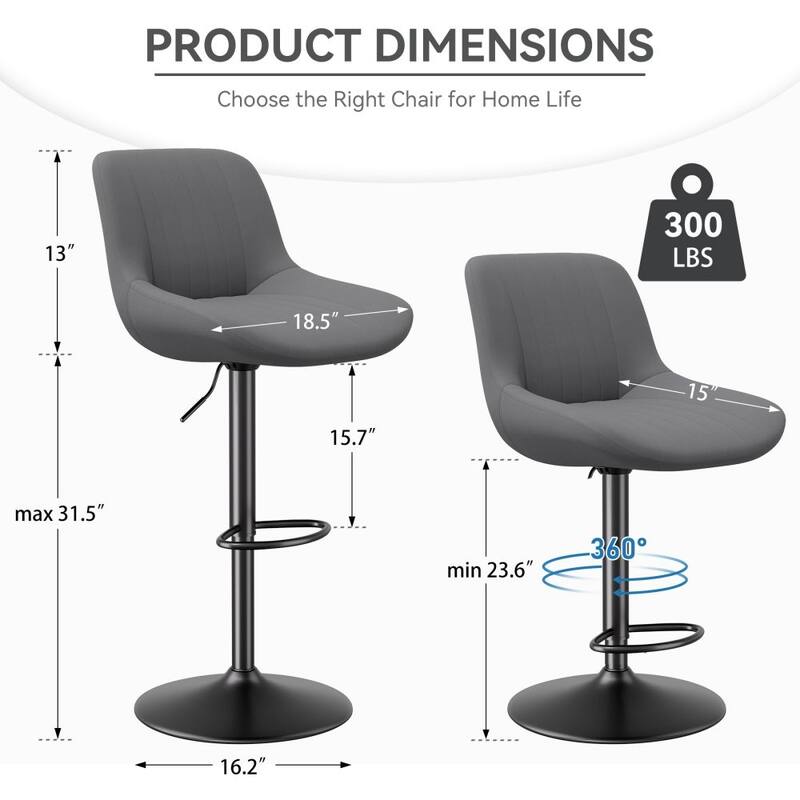 Set of 2 Adjustable Counter Height Swivel Bar Chairs