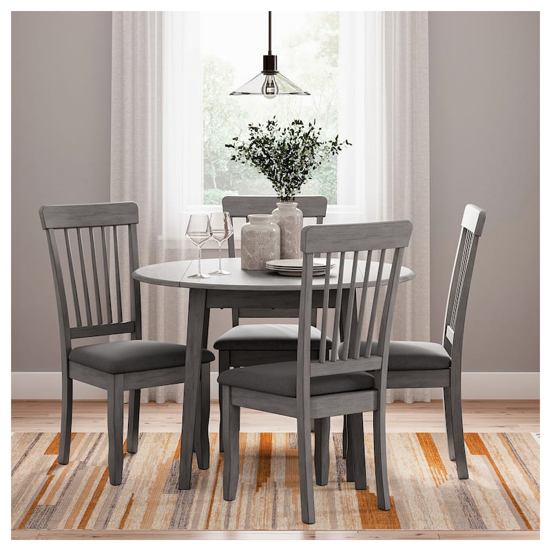 Signature Design by Ashley Shullden Gray Round Drop Leaf Dining Table - 43"W x 43"D x 30"H