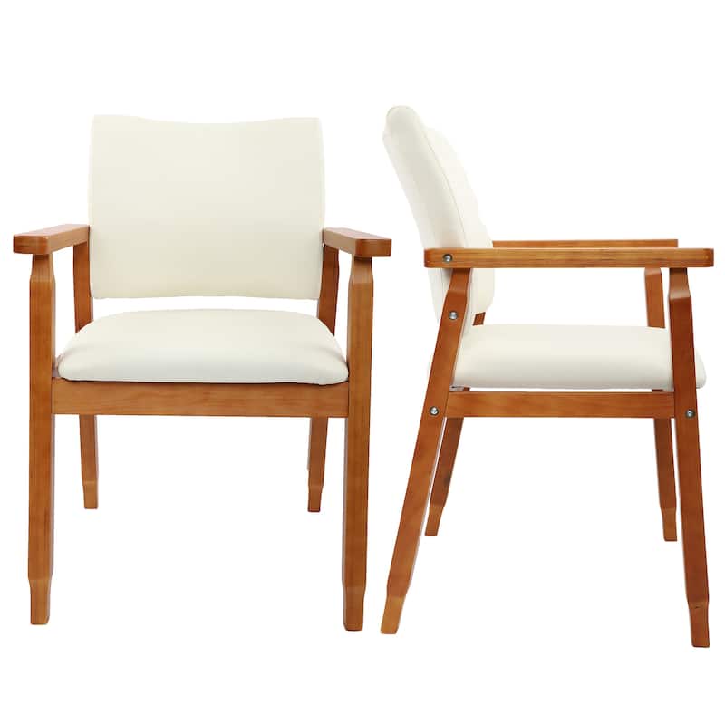 Walnut Upholstered Dining Chairs Solid Wood Arm Chair - Set of 2 - Beige-2-Piece