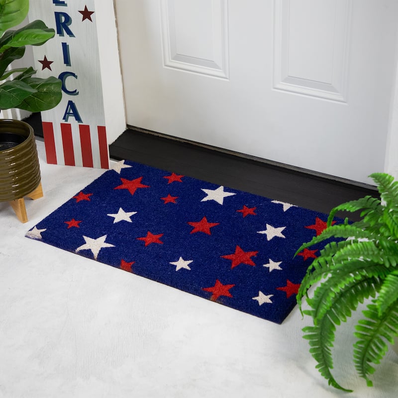 Blue Coir Red and White Stars Americana Outdoor Doormat 18" x 30"