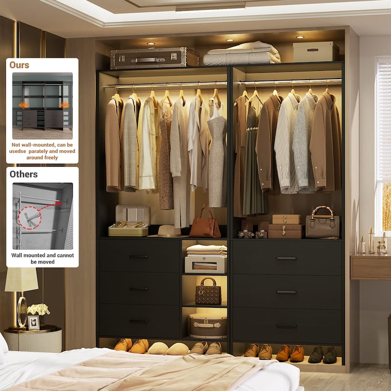Cimly Set of 2 Closet Organizer with Drawers, Closet System with Hanging Rods and Storage Shelves