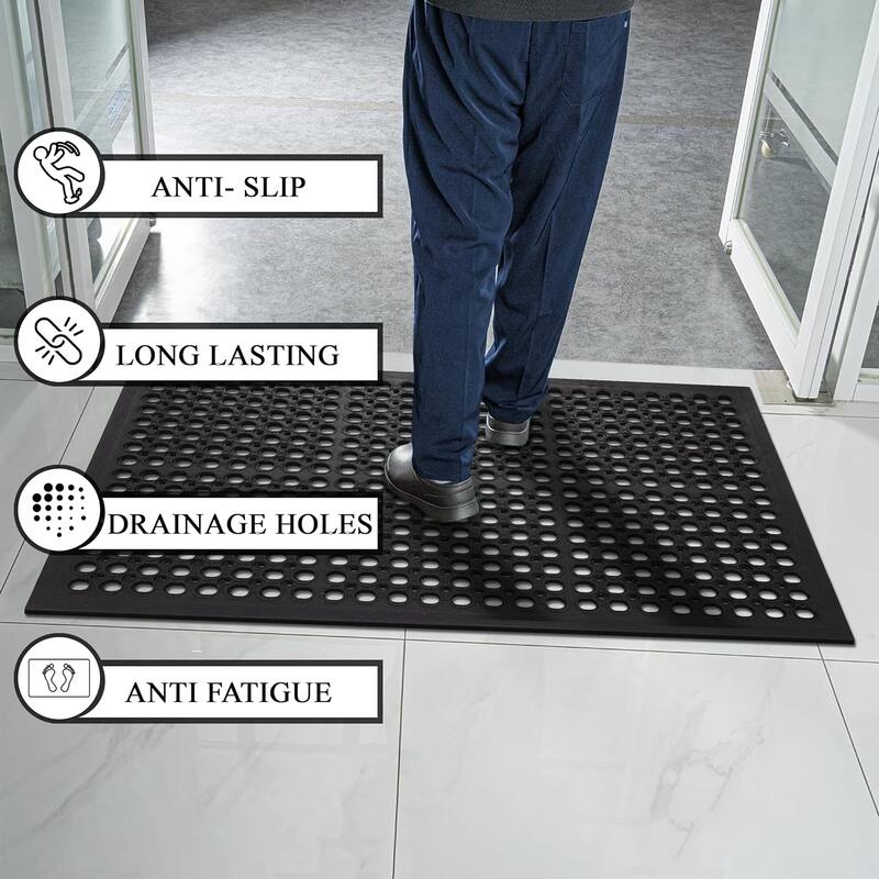 A1HC New All Purpose Versatile Rubber Floor Mat with Drain Holes, Heavy Duty Rubber Mat for Workplace, Restaurant, Kitchen etc