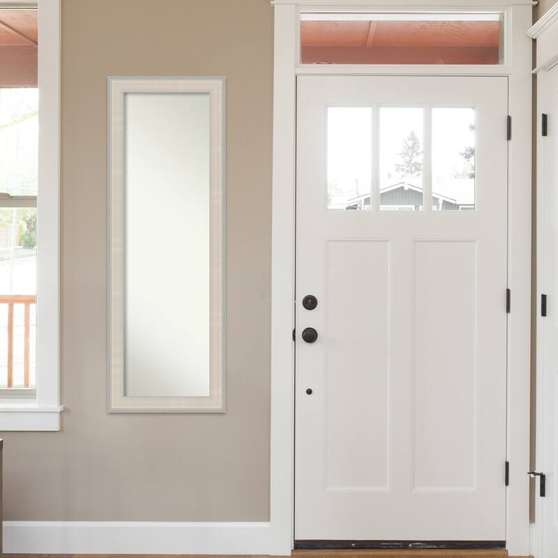 Cottage White Silver Non-Beveled Wood Framed Full-Length On the Door Mirror - Cottage White Silver - Glass Size 14x48