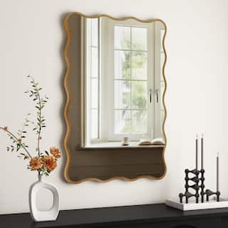 Antique Gold Wall Mirror Rectangle Wave Metal Accent Mirror - 30"×20"