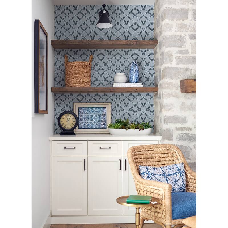 NuWallpaper Deco Wave Blue Peel and Stick Wallpaper