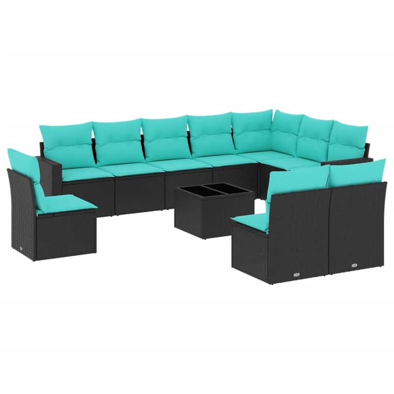 vidaXL Patio Sofa Set with Cushions Outdoor Conversation Furniture Poly Rattan - 25.8" x 24.4" x 27.2"