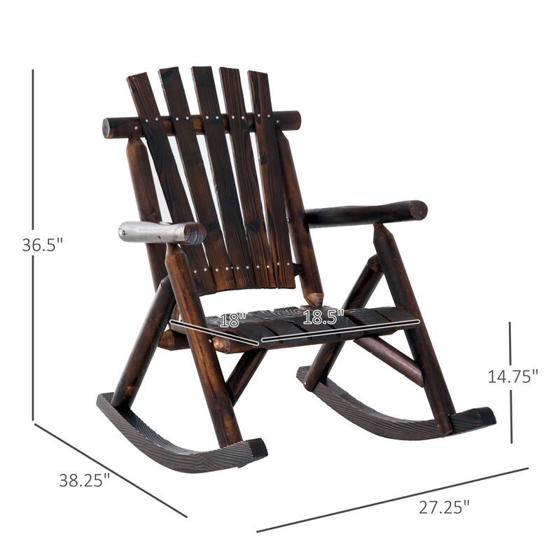 Outsunny Outdoor Rustic Adirondack Rocking Chair, Fir Wood Log Slatted Design Patio Rocker for Porch Garden Lounging