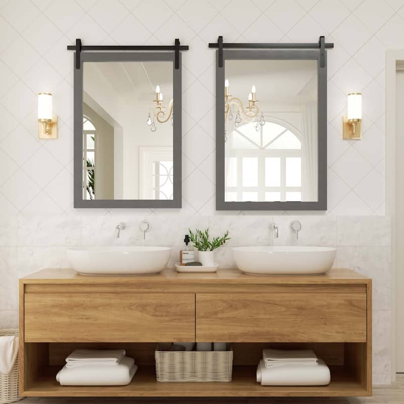 Rustic Farmhouse Rectangle Wood Frame Wall Mirror for Bathroom Vanity