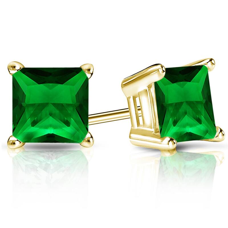 Auriya 14k Gold Lab Grown Gemstone Green Emerald Stud Earrings Princess 0.25 to 5.00 ct. tw. 4-Prong Basket Push-Back