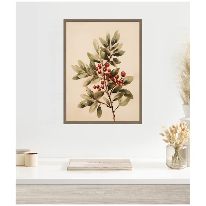Kate and Laurel Framed Canvas Red Berry Botanical by The Creative Bunch Studio