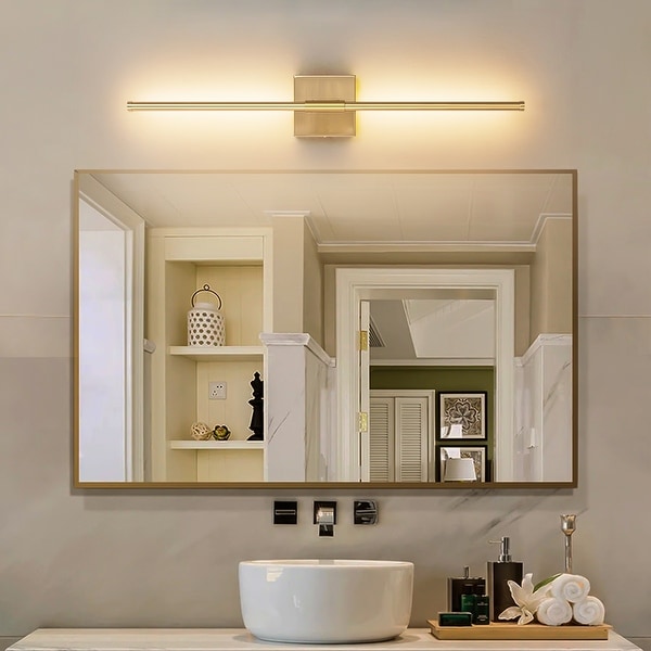 1 Light Black Gold Nickel Modern Long Linear Strip Wall Sconce Dimmable LED Bathroom Vanity Light On Sale Bed Bath Beyond 38995925