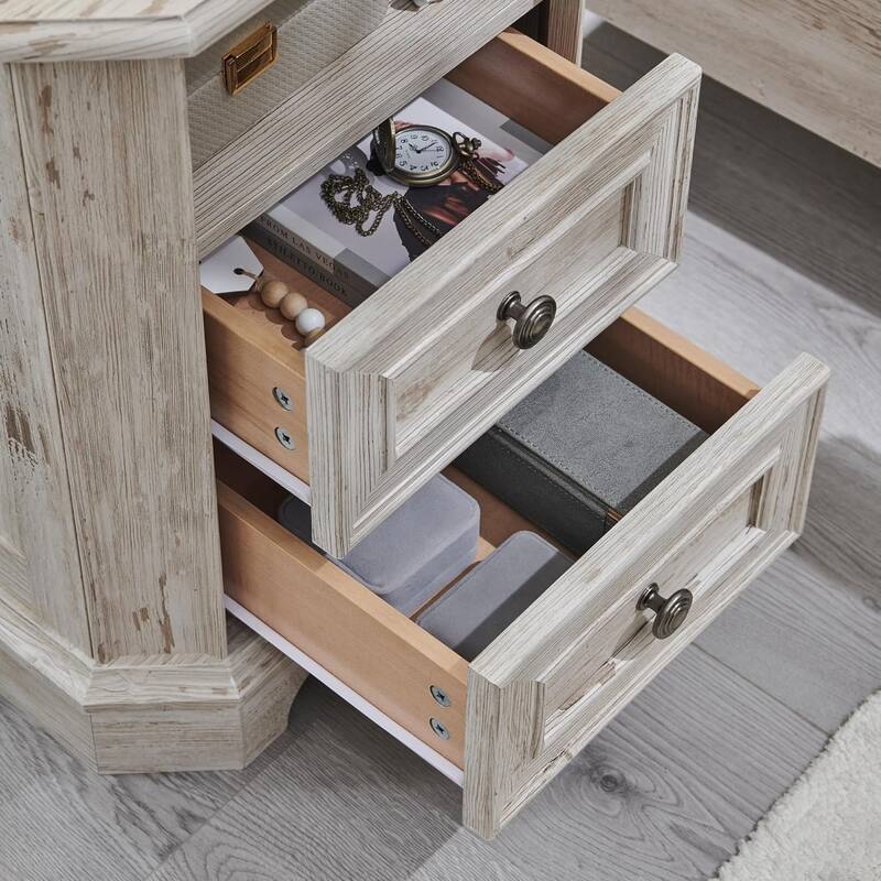 Farmhouse Nightstand Set of 2 with Charging Station, Bedside Table