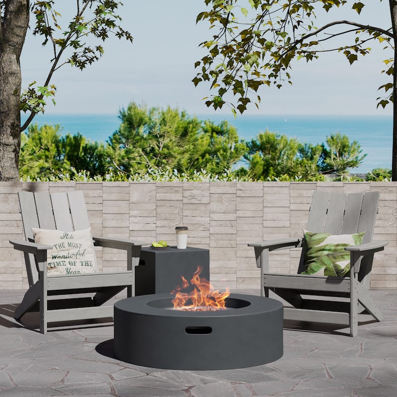 Encino Resin Outdoor Adirondack Chairs and 50,000 BTU Circular Propane Fire Pit by Christopher Knight Home