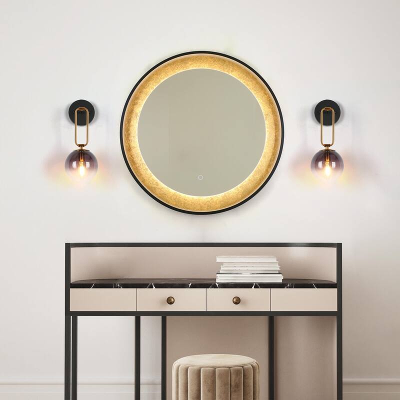 Mid-Century Modern Wall Globe Sconces Handmade Bathroom Vanity Lights with Art Orb Glass - L 5.5" x W 7.1" x H 14.5"