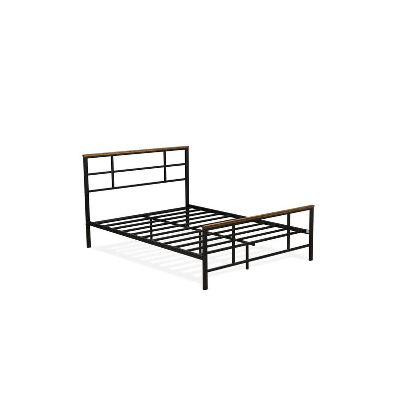 Full Size Bed with Metal Legs - Black Powder Coated Platform Bed Frame - Modern Bedroom Furniture