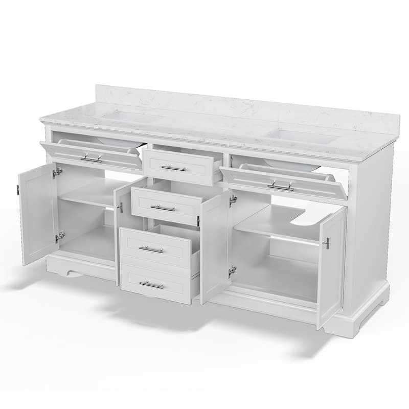 72-Inch Solid Wood Double Sink Bathroom Vanity – Modern Minimalist Design, Waterproof Finish, Soft-Close Drawers