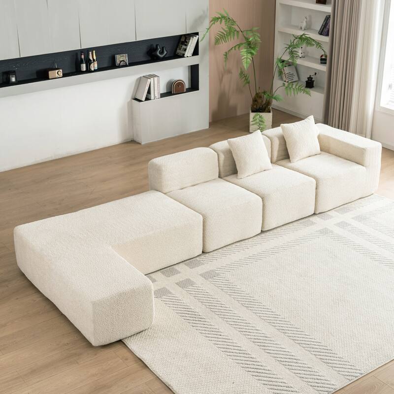 116.5" Polyester 4-Seater Sectional Sofa with Back Pillows
