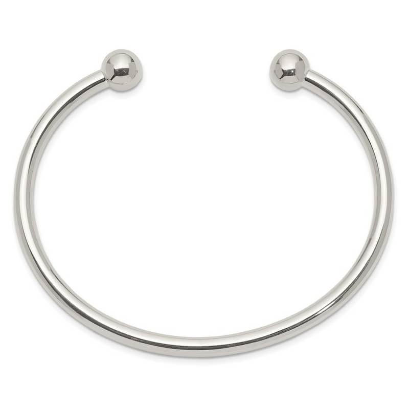 Curata 925 Sterling Silver 4mm Ball Endcap Cuff Bangle Bracelet