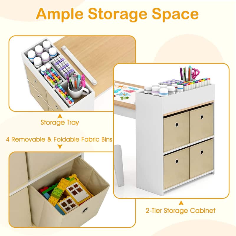 Kids Table & Chair Set Wooden Toddler Activity Desk Set w/Paper Roll