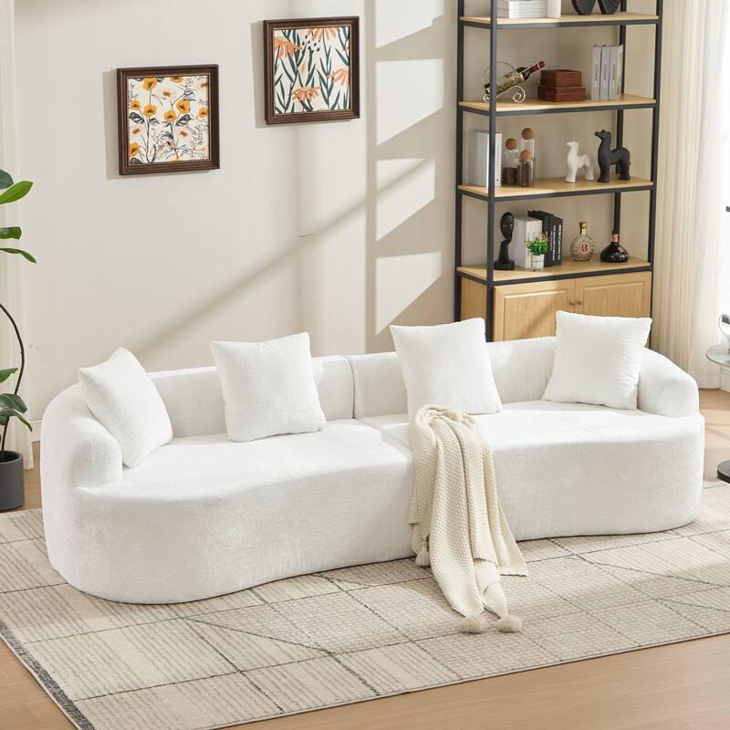Curved Loveseat Sofa, 110'' Chenille 2-Seater Couch Deep Seat Sectional Couch with 3 Plush Pillows