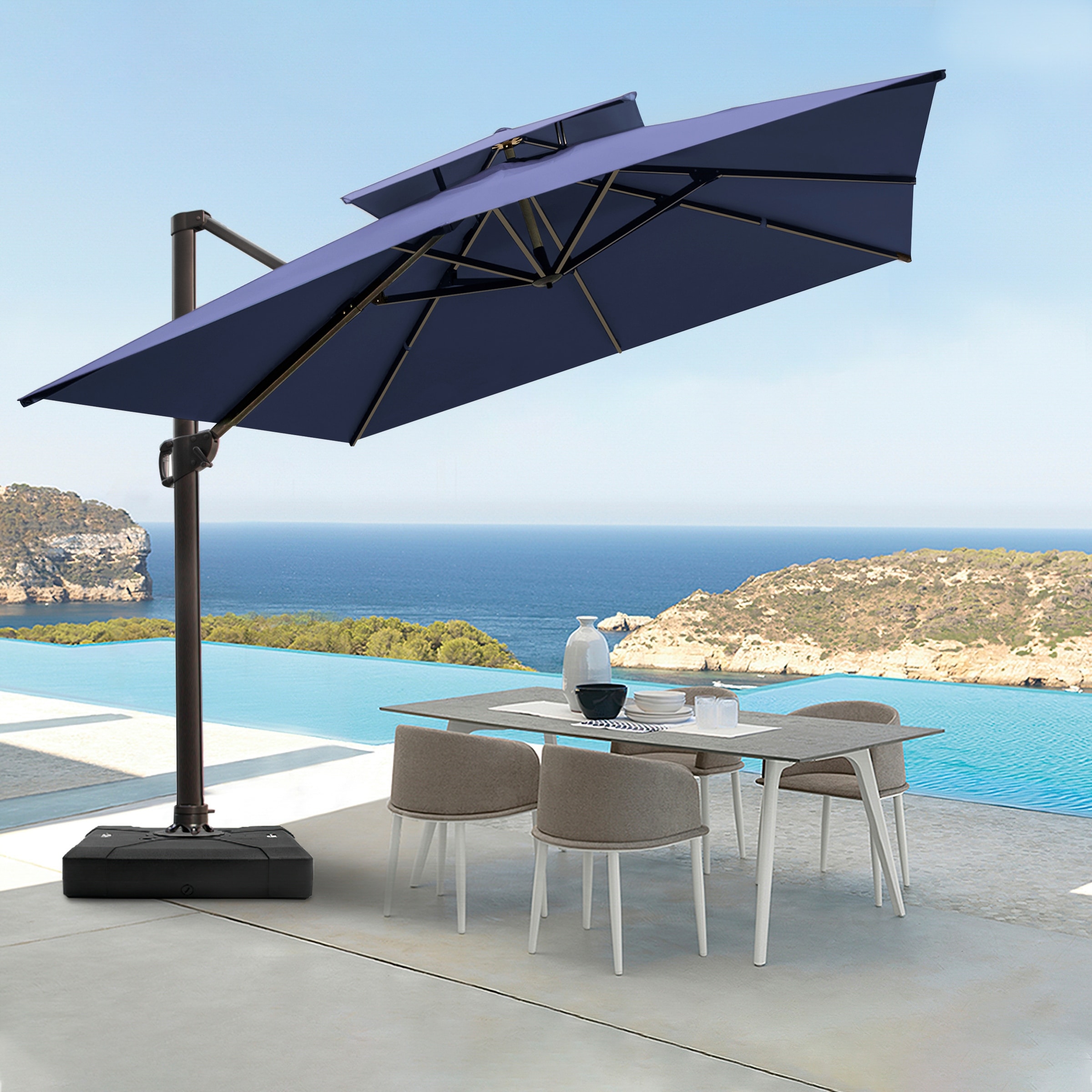 Pellebant 10 ft Double Top Patio Aluminum Cantilever Umbrella with Base