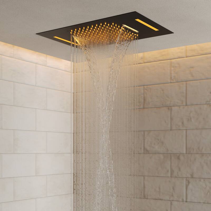 GRANDJOY Luxury Shower Faucets 23" LED Ceiling Mount Showerhead System with 6 Body Jets