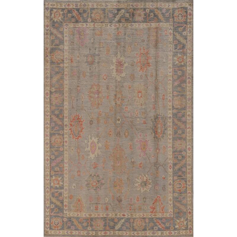Hand Knotted Oriental 100% Wool Carpet Transitional All-Over Greys & Charcoal Oushak Area Rug - 8' 10'' X 5' 10''
