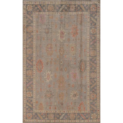 Hand Knotted Oriental 100% Wool Carpet Transitional All-Over Greys & Charcoal Oushak Area Rug - 8' 10'' X 5' 10''