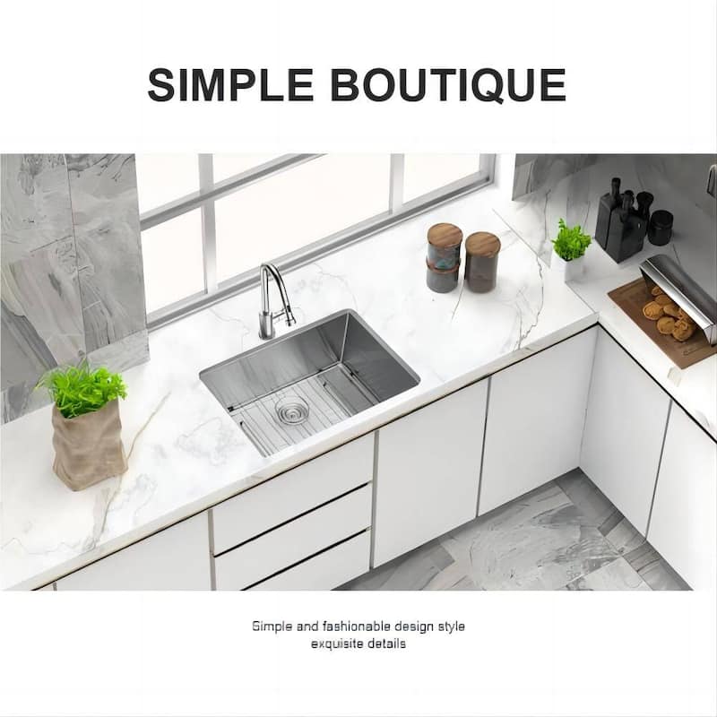 26 In 27 In Undermount Stainless Steel Kitchen Sink Single Bowl Basin