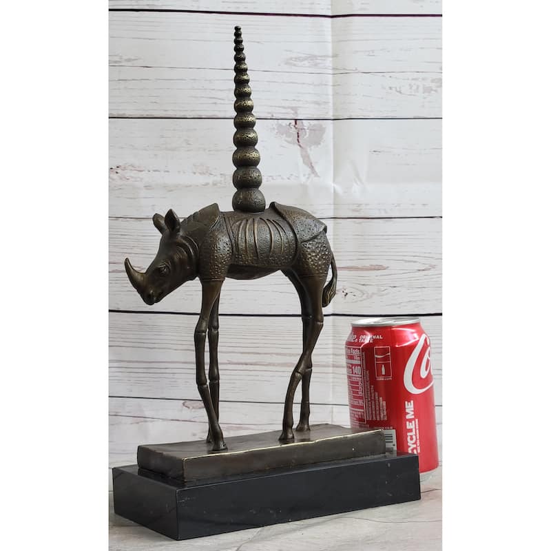Salvador Dali Cosmic Rhinoceros Surreal Rhino Bronze Sculpture Statue On Marble Base
