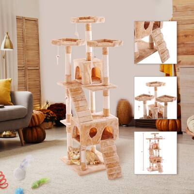66-inch Multi-level Cat Tree with Scratching Posts, 3 Perches for Kitten Activity Tower